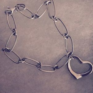 Paper Clip Chain Link Silver Bracelet Heart Charm